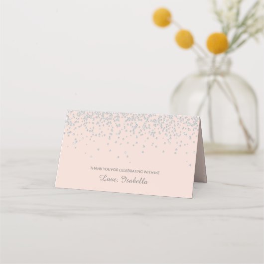 Elegant Glam Blush Pink Silver Glitter Birthday Plaatskaartje (Achterkant)