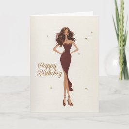 Elegant Glam Brunette Brown Gown Fashionista BDay Kaart