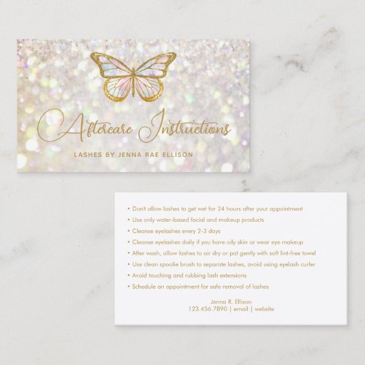 Elegant Glam Butterfly Eyelash Extension Aftercare Visitekaartje (Voorkant / Achterkant)
