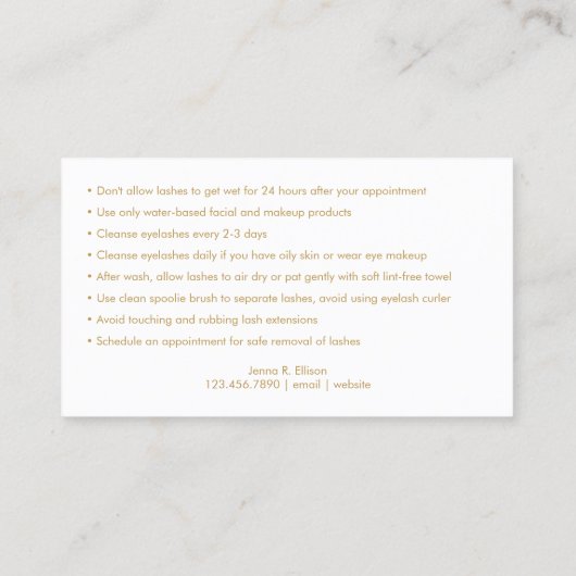 Elegant Glam Butterfly Eyelash Extension Aftercare Visitekaartje (Achterkant)