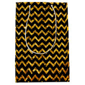 Elegant Glam Chevron Gold Black Glitter Sparkle Medium Cadeauzakje (Voorkant)