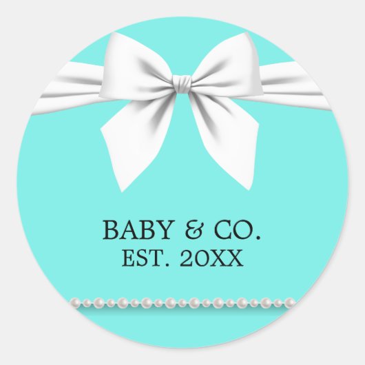 Elegant Glam Chic Baby & Co Tiffany Baby shower Ronde Sticker (Voorkant)
