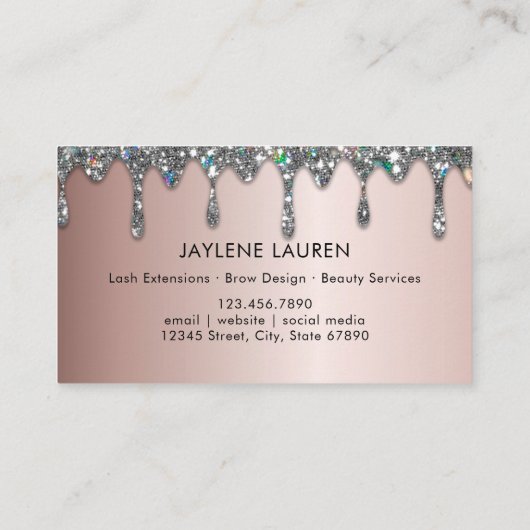 Elegant Glam Faux Silver Glitter Drift Loyalty Visitekaartje (Achterkant)