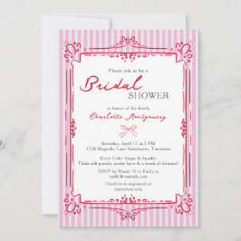 Elegant Glam Frame & Pink Stripes Bridal Shower Kaart