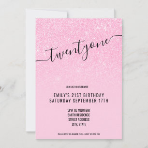 Elegant Glam Glitter Pink 21st Birthday Kaart