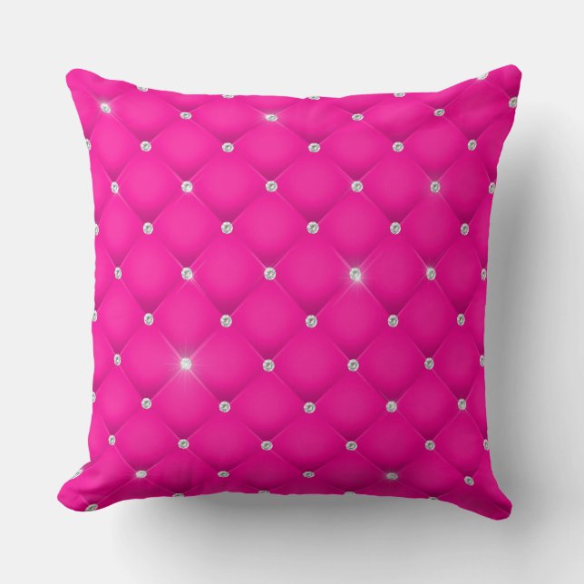 Elegant Glam Glittering Tufted Diamond Hot Pink Kussen (Voorkant)