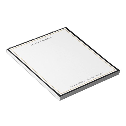 Elegant, Glam Gold & Black border Flat Notitieblok (Schuin)