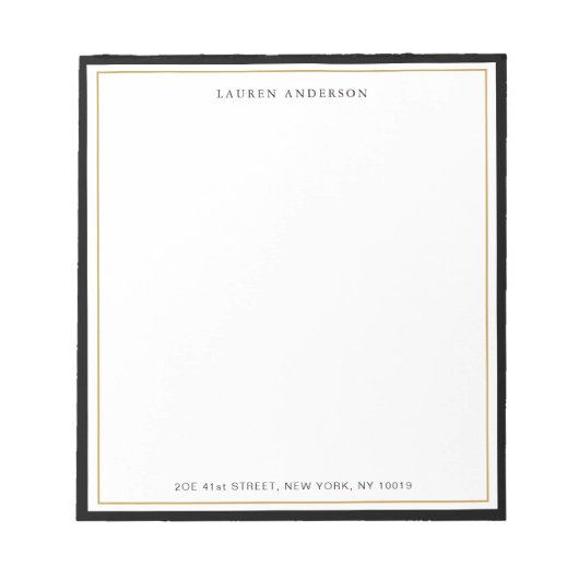 Elegant, Glam Gold & Black border Flat Notitieblok (Voorkant)