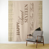 Elegant Glam Gold Brown Glitter Sweet 16 verjaarda Wandkleed (In situ)