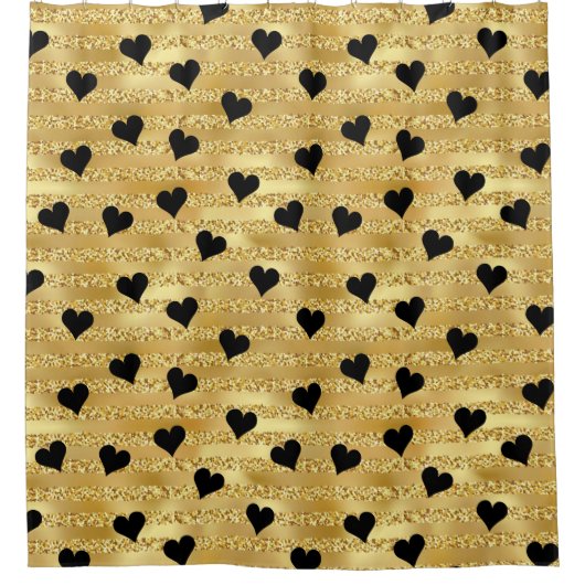 Elegant Glam Gold Glitter Black Hart Romantisch Douchegordijn (Voorkant)