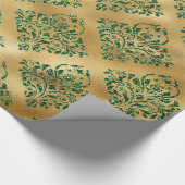 Elegant Glam Gold Green Glitter Sparkle Damask Cadeaupapier (Hoek)