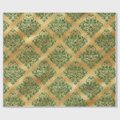 Elegant Glam Gold Green Glitter Sparkle Damask Cadeaupapier (Vlak)