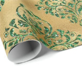 Elegant Glam Gold Green Glitter Sparkle Damask Cadeaupapier (Rol Hoek)