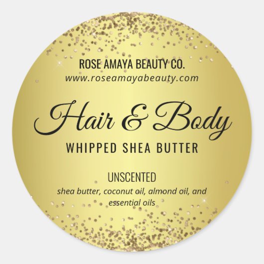 Elegant Glam Gold Hair Body Beauty Product Label (Voorkant)