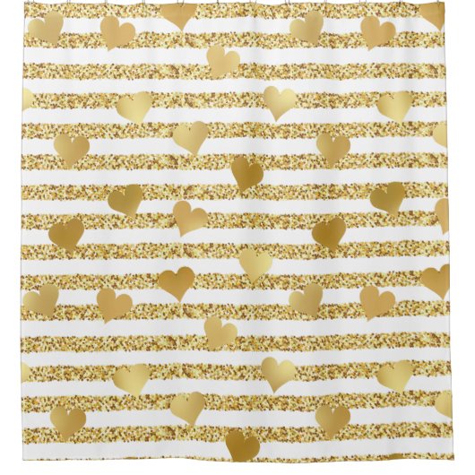 Elegant Glam Gold Hearts Gold Glitter Stripes Douchegordijn (Voorkant)