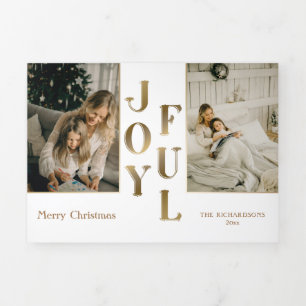 Elegant Glam Gold Joyful Typografie & Foto Drieluik Wenskaart