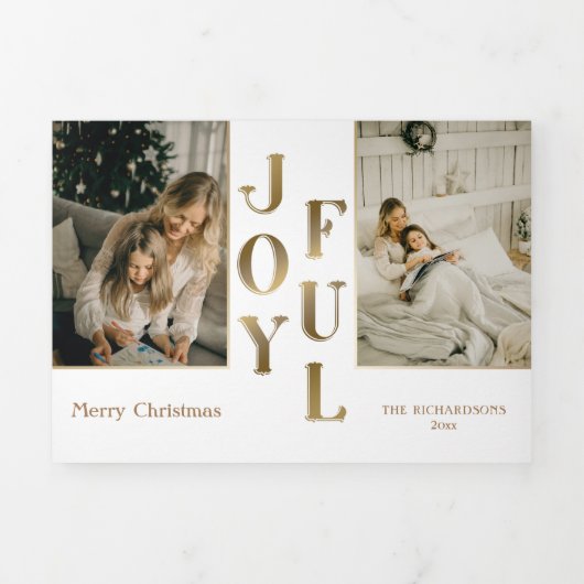 Elegant Glam Gold Joyful Typografie & Foto Drieluik Wenskaart (Cover)