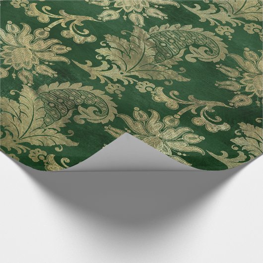 Elegant  Glam Green Gold Paisley Patroon Cadeaupapier (Hoek)