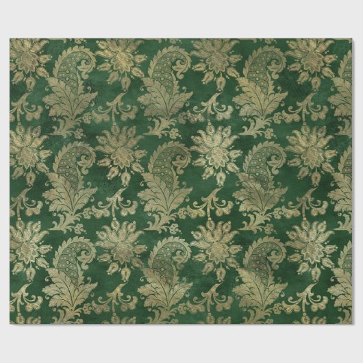 Elegant  Glam Green Gold Paisley Patroon Cadeaupapier (Vlak)