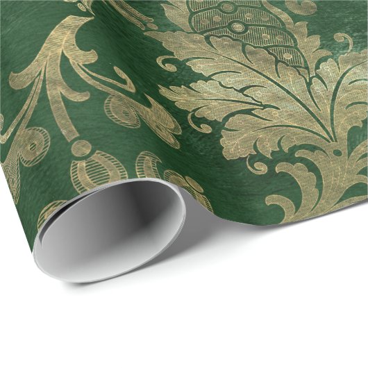 Elegant  Glam Green Gold Paisley Patroon Cadeaupapier (Rol Hoek)