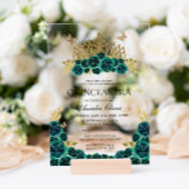 Elegant Glam Groen Bloemen Goud Tiara Quinceanera Acryl Uitnodigingen
