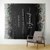 Elegant Glam Holografische Glitter Verjaardag Zwar Wandkleed (In Situ (horizontaal))