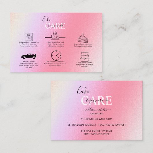 Elegant Glam Holographic Cake Care Visitekaartje (Voorkant / Achterkant)