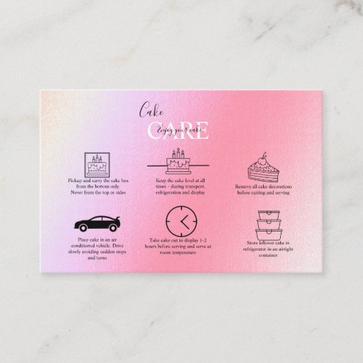 Elegant Glam Holographic Cake Care Visitekaartje (Voorkant)