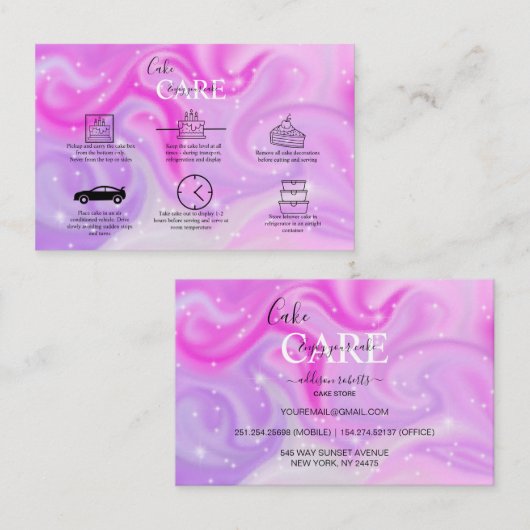Elegant Glam Holographic Cake Care Visitekaartje (Voorkant / Achterkant)