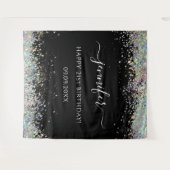 Elegant Glam Holographic Glitter Birthday Black Wandkleed (Voorkant (horizontaal))