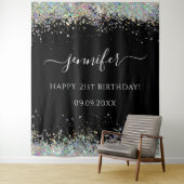 Elegant Glam Holographic Glitter Birthday Black Wandkleed (In situ)