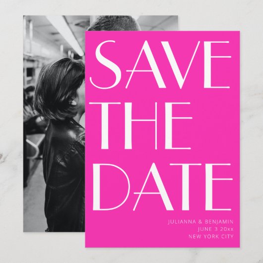 Elegant Glam Hot Pink Art Deco Foto Save The Date (Voorkant / Achterkant)