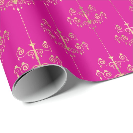 Elegant Glam Hot Pink Gold Patroon Cadeaupapier (Rol Hoek)