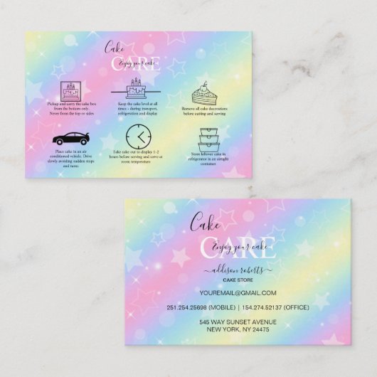 Elegant Glam Iridescent Holographic Cake Care Bus Visitekaartje (Voorkant / Achterkant)