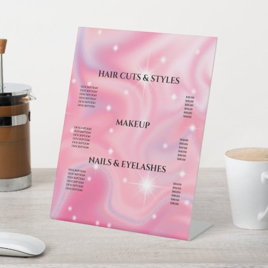 Elegant Glam Iridescent Holographic Price List Pe Reclamebord Met Voetstuk (Insitu)