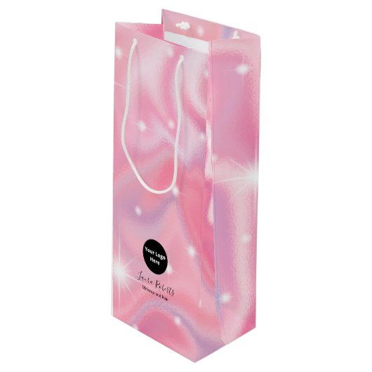 Elegant Glam Iridescent Holographic Wine Gift Bag Wijn Cadeautas (Voorkant Gekanteld)