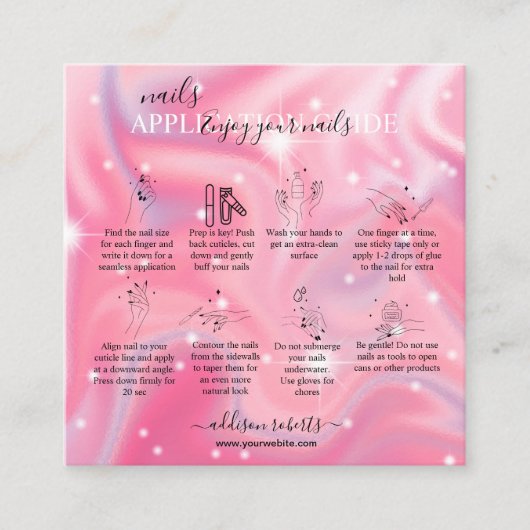 Elegant Glam Iridescent Nail Application Guide Vierkante Visitekaartje (Voorkant)
