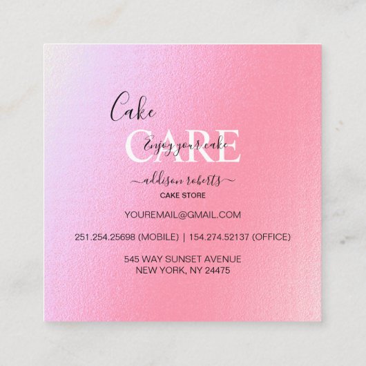 Elegant Glam Iridescent Sparkle Cake Care Squar Vierkante Visitekaartje (Achterkant)
