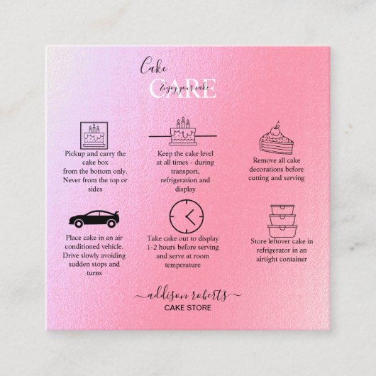 Elegant Glam Iridescent Sparkle Cake Care Squar Vierkante Visitekaartje (Voorkant)