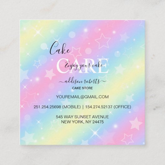 Elegant Glam Iridescent Sparkle Cake Care Square Vierkante Visitekaartje (Achterkant)
