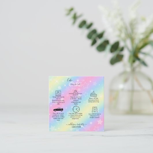 Elegant Glam Iridescent Sparkle Cake Care Square Vierkante Visitekaartje (Staand voorkant)
