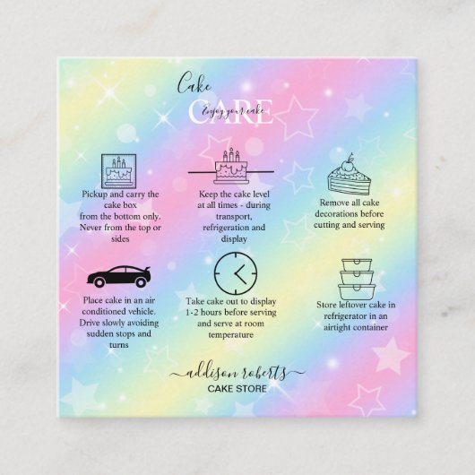 Elegant Glam Iridescent Sparkle Cake Care Square Vierkante Visitekaartje (Voorkant)