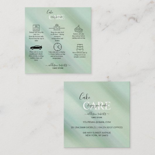 Elegant Glam Iridescent Sparkle Cake Care Square Vierkante Visitekaartje (Voorkant / Achterkant)