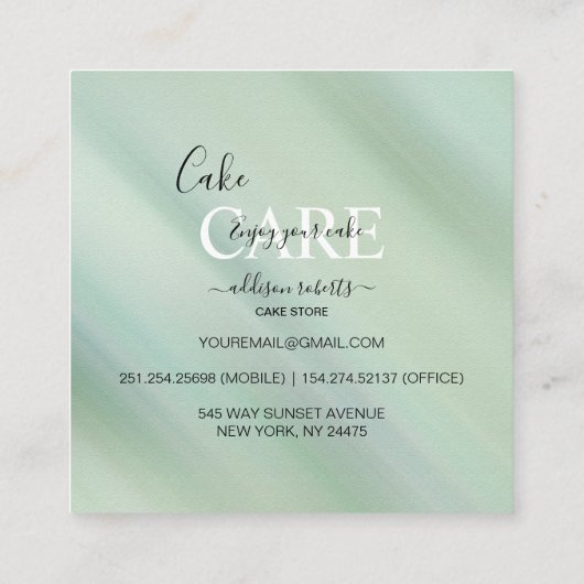 Elegant Glam Iridescent Sparkle Cake Care Square Vierkante Visitekaartje (Achterkant)