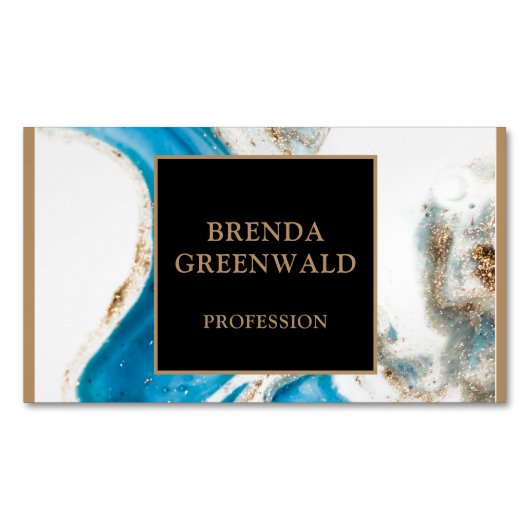 Elegant Glam Liquid Marble Blue Purple Gold Square Magnetisch Visitekaartje (Voorkant)