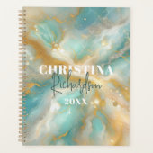 Elegant Glam Luxe Aquamarijn Marmer Goud Glitter Planner (Voorkant)