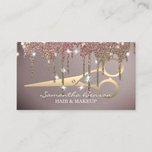 Elegant glam make-up haar blush roze glitter drupp visitekaartje (Voorkant)