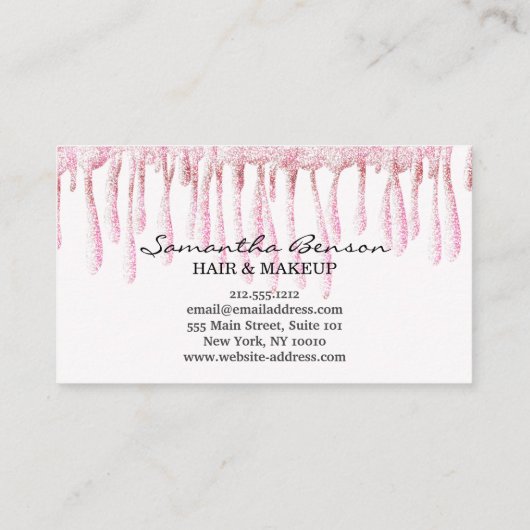 Elegant glam make-up haar blush roze glitter drupp visitekaartje (Achterkant)