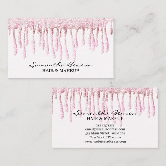 Elegant glam make-up haar blush roze glitter drupp visitekaartje (Voorkant / Achterkant)