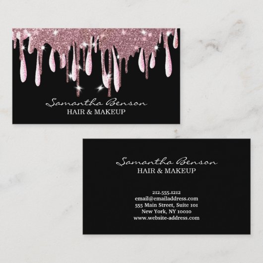 Elegant glam make-up haar blush roze glitter drupp visitekaartje (Voorkant / Achterkant)